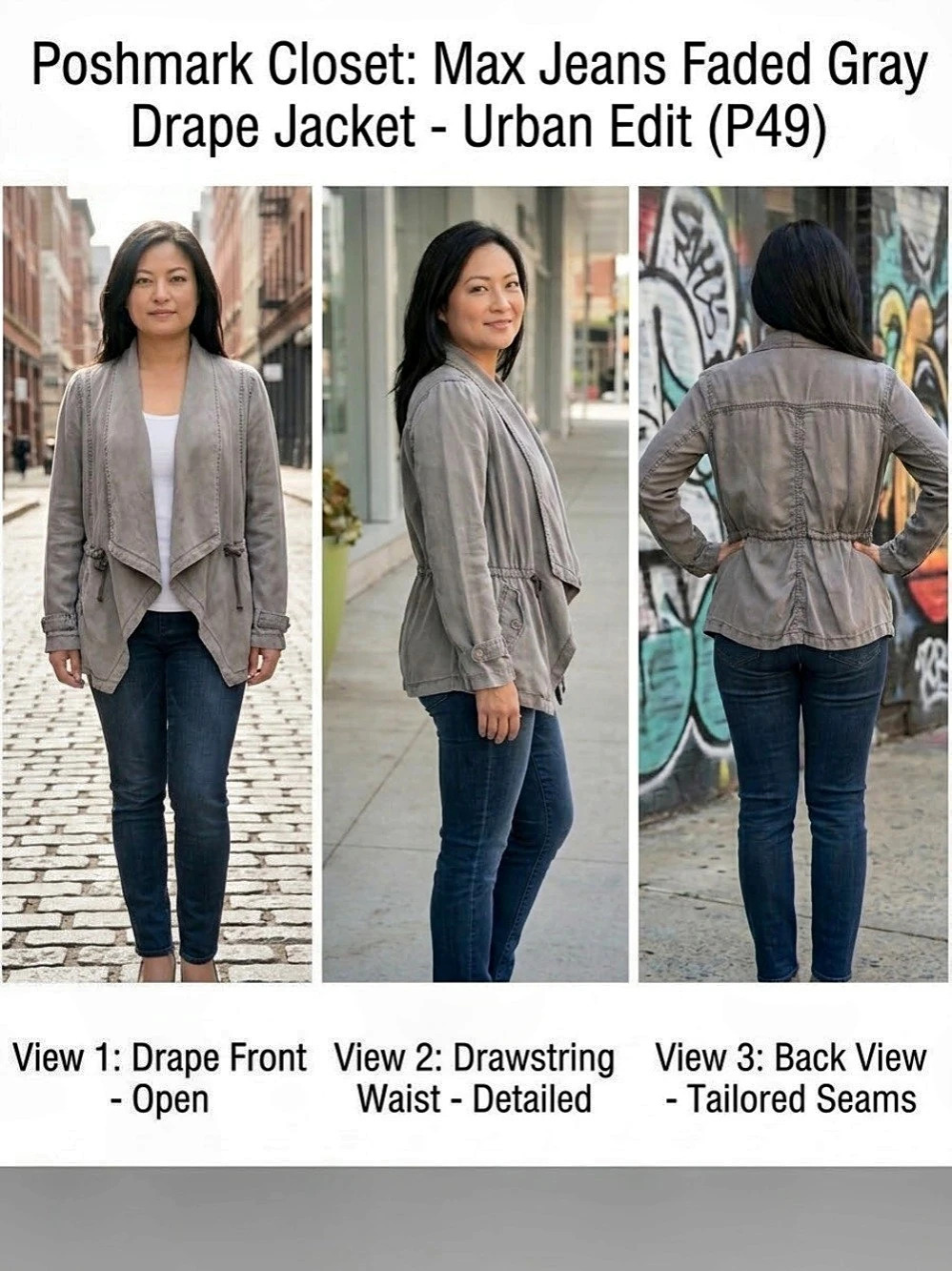 Max Jeans Drape Jacket Gray Utility Jacket Size Medium